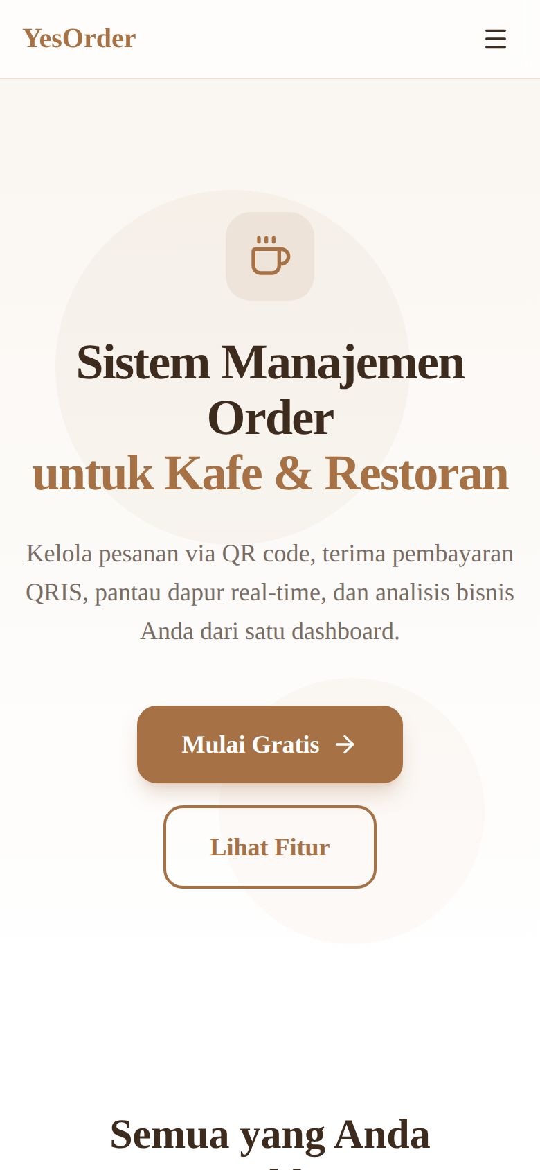 Halaman produk YesOrder di layar ponsel